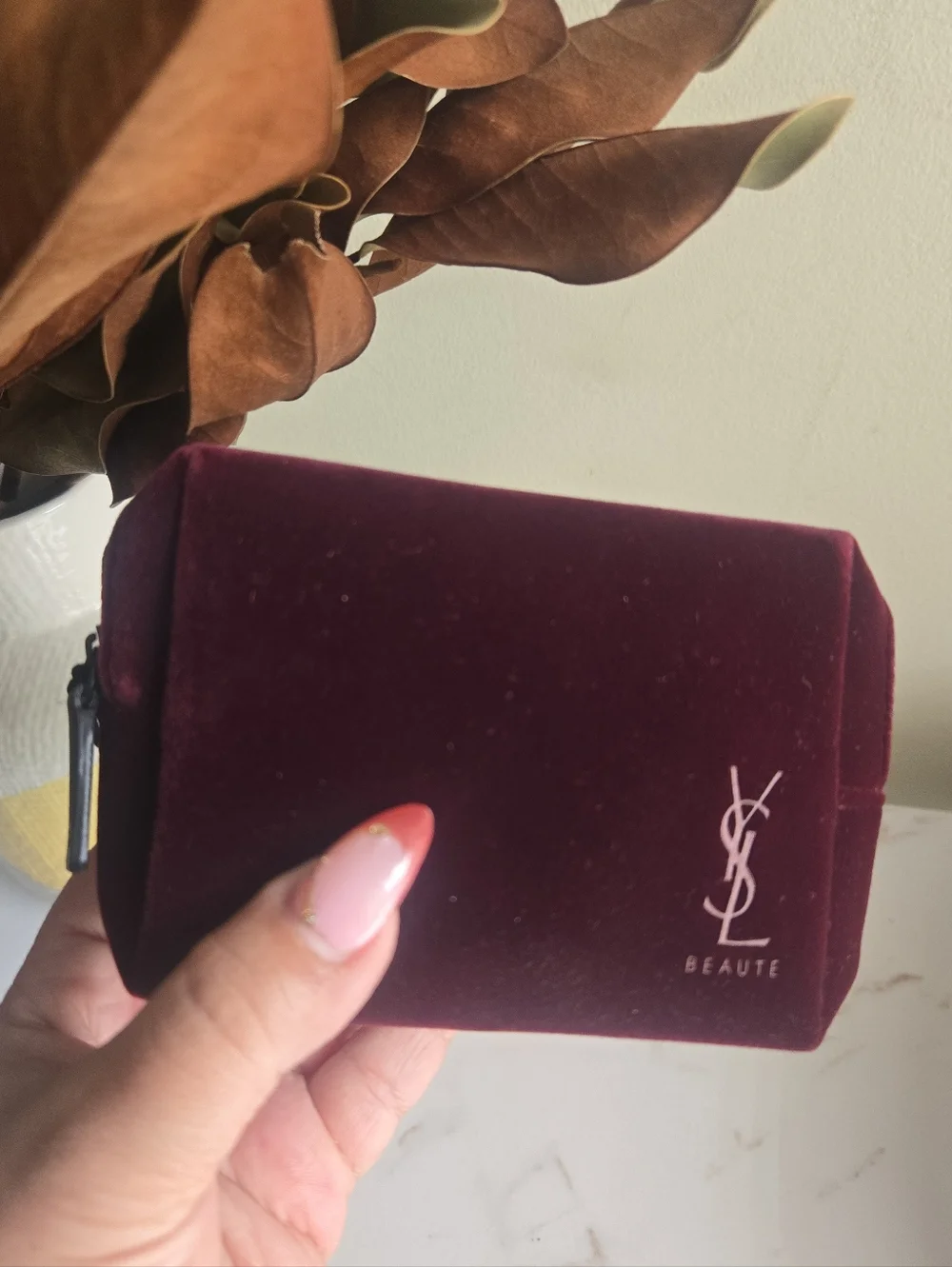 NWT Yves Saint Laurent Beauty Burgundy Velvet Toiletry Pouch